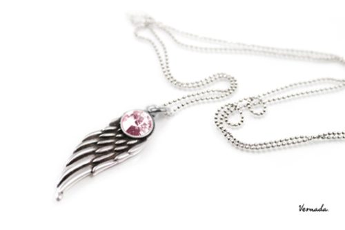 Vernada Design -kaulaketju, ENKELIN SIIPI, kristalli, vaaleanpunainen