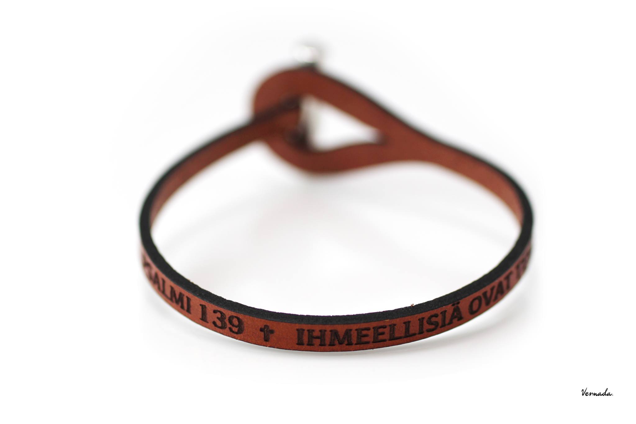 Vernada® Design -nahkakäsikoru, PSALMI 139 IHMEELLISIÄ OVAT TEKOSI, 5mm, ruskea - Image 2