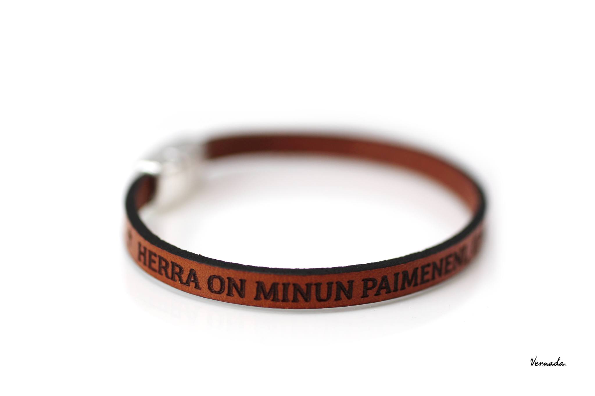 Vernada® Design -nahkakäsikoru, HERRA ON MINUN PAIMENENI, EI MINULTA MITÄÄN PUUTU, 5mm, ruskea